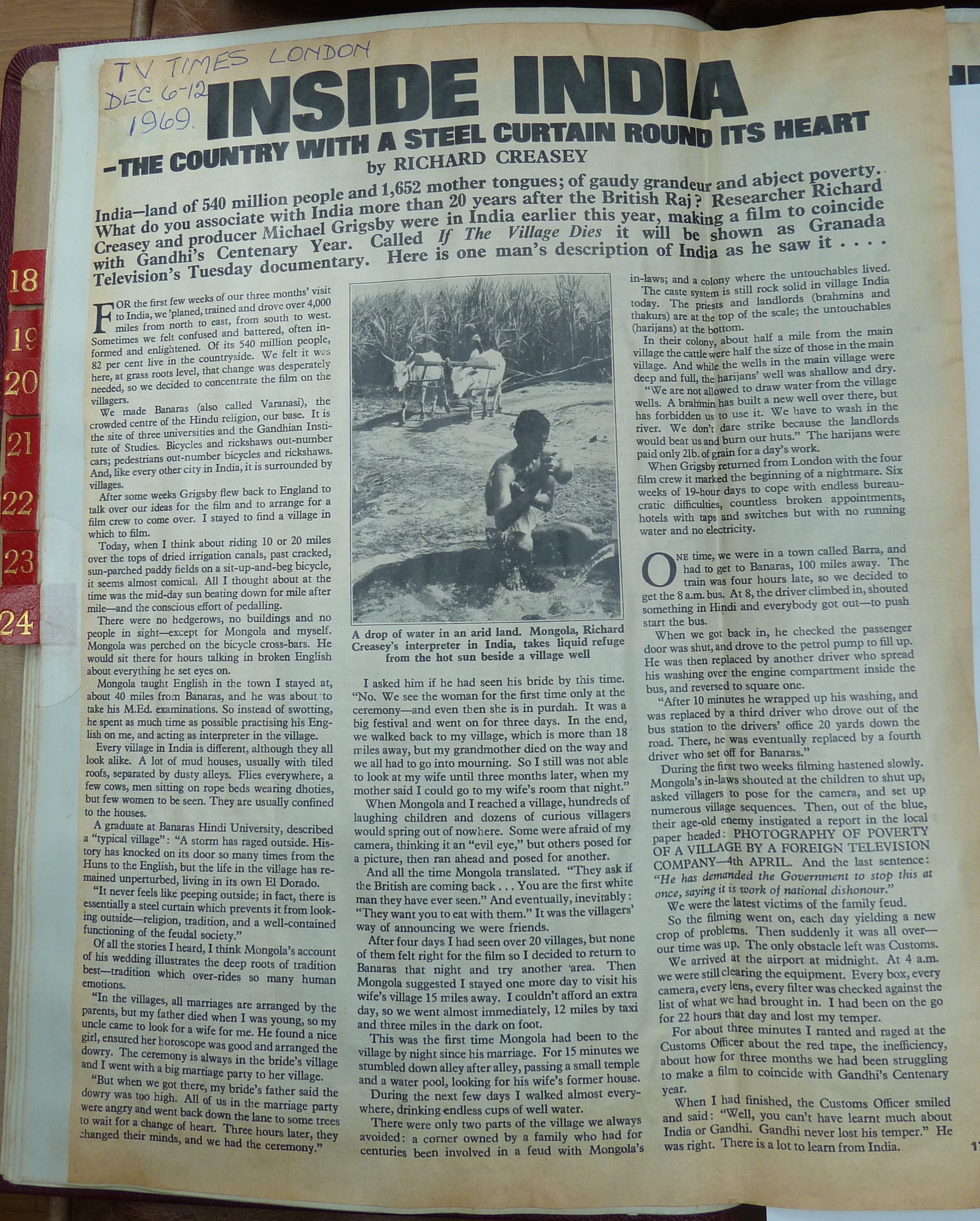 Article clipping about If The Village Dies and filming in India