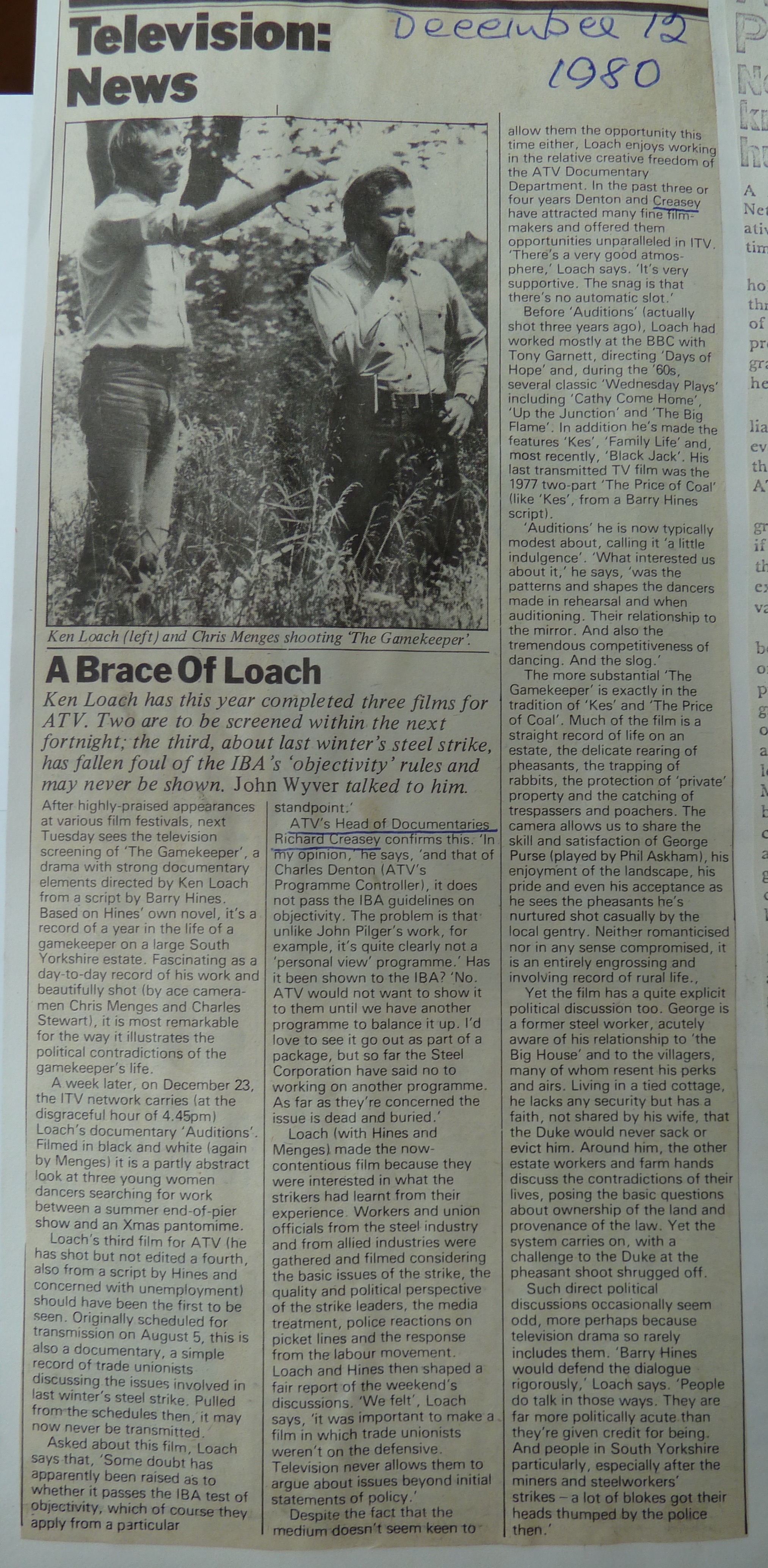 Poster or article clipping for Gamekeeper